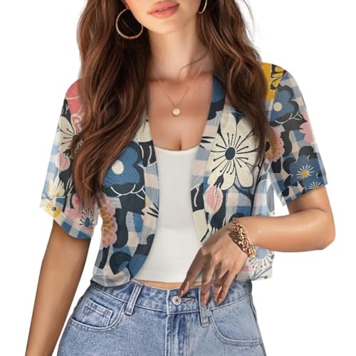 Womens Short Sleeve Sheer Cardigan Women Shrugs for Dresses Summer Lightweight Cropped Bolero Open Front