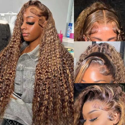 Image of Honey Blonde Wig Human Hair Deep Wave 13x6 Lace Front Wigs 20 Inch