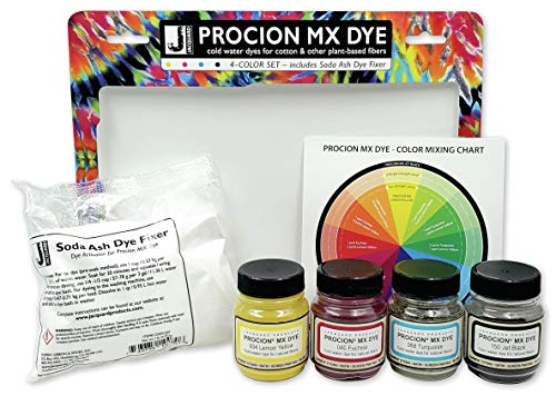Jacquard Procion Mx Dye 4 Color Set With Soda Ash And Color Mixing Chart - Lemon Yellow - Fuchsia - Turquoise - Jet Black #TOP13