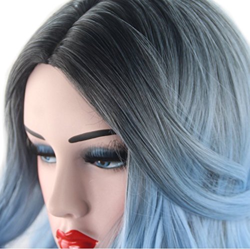 Royalvirgin Nature Color Dark Root Ombre Pastel Blue Heat Resistant Fiber Hair Long Nature Wave Light Blue Synthetic Full Wigs #TOP7