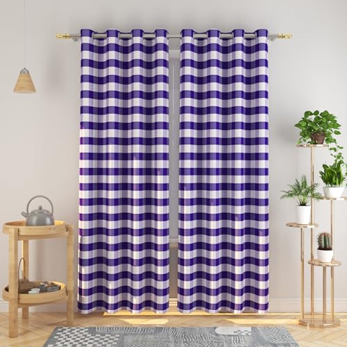 NATUS WEAVER Buffalo Check Curtains 84 inches Long Cotton Gingham Plaid Kitchen Window Curtain Panels Living Room Checker Drapes Bedroom Grommet Top Window Treatment 2 Panels Purple and White