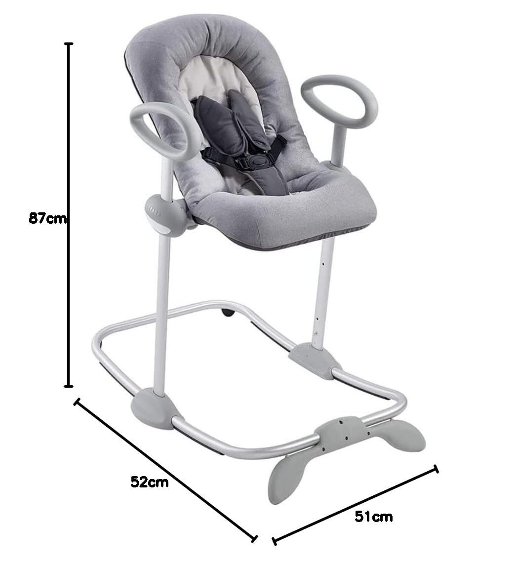 BÉABA, Transat Up and Down III, Transat Réglable en Hauteur, Unisexe pour Bébé et Enfants, 3 Positions d'Inclinaison, Harnais Sécurité 5 Points, Réducteur de Naissance, Gris Chiné