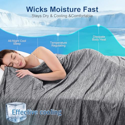 Image of KMUSET Cooling Blanket Twin (60 inchx80 inch), Double Sided Summer Cooling Blankets for Hot Sleepers & Night Sweats, Cool Lightweight Blanket for Dorm Room Essentials, Picnic, Gifts for Women Charcoal Black