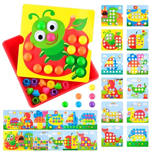 PlsMupn Mosaik Steckspiel ab 2 3 4 Jahre, Montessori Lernspielzeug mit 12...