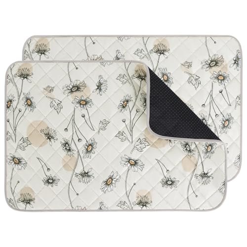 Image of IEUUMLER Washable Pee Pads for Dogs, 2 Pack Non-Slip & Waterproof Pack Whelping Pad, Reusable Washable Puppy Potty Training Pad with Fast Absorbent for Playpen EU007 (Beige Daisy, 24 inchX18 inch-2pcs)
