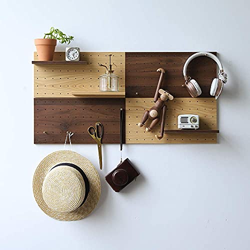 Image of Wooden Pegboard Modular Display Organization Storage Wall Hooks Shelf (Color:Oak)