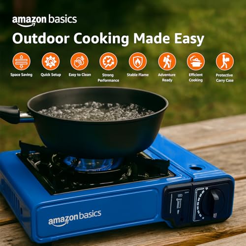 Image of Amazon Basics Aluminum Alloy Camping Stove | Portable, Compact | for Outdoors, Camping & Trekking | Blue