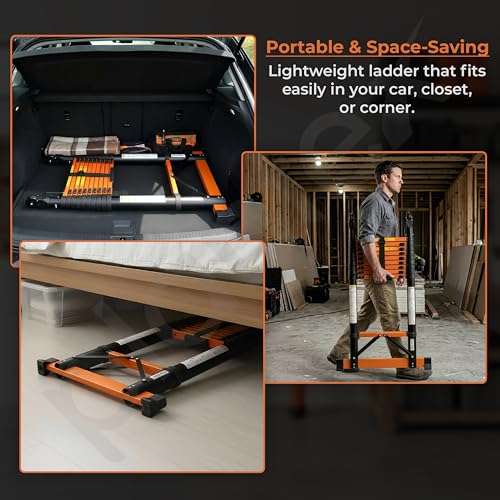 Image of Plantex (3.3+3.3m) (21.65 ft.) Telescopic Ladder /Carbon Steel A Type (Dual) Portable & Compact Ladder /Foldable Multipurpose Collapsible Ladder for Home & Outdoor Use - (Orange)