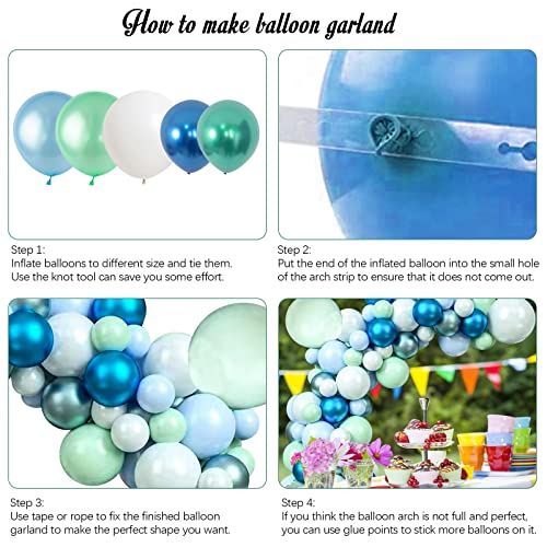 Image of 125pcs Blue Green Macaron Balloon and Metallic Blue Silver Balloon Garland Kit for Birthday Retirement Bridal Baby Shower Graduation Wedding Anniversary Party Decoration