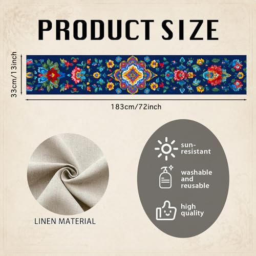 Image of Nuxovilar Floral Mandala Table Runner Flax 13x72 in | Holiday Runner Flax Placemats Dining Accessories Set Festive Gathering Boho Space Room (Colorful Mandala)