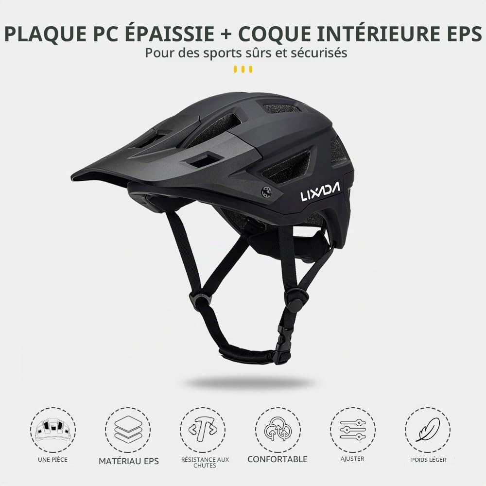 Kavolet Casque de vélo pour adulte - Casque de VTT pour homme et femme - Tour de tête de 55 à 61 cm - Cadran réglable - Visière amovible - 14 ouvertures d'aération