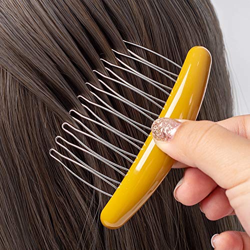 3 Pieces Luxury Fashion 10 Teeth Hair Side Combs French Comb Glossy Series Side Hair Combs Curved Hair Clip Combs Hair Accessory For Women And Girls, Glossy Blue, Glossy Yellow, Glossy Beige #TOP5