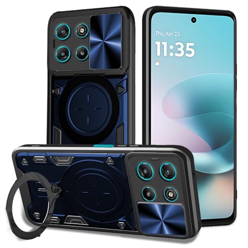 Image of AESTMO Armor Motorola Moto G67 Power / G57 Power 5G Bumper Back Case Cover | Ring Holder & CD Pattern Sliding Camera Shutter Cover | Back Case Cover for Motorola Moto G67 Power / G57 Power 5G (Blue)