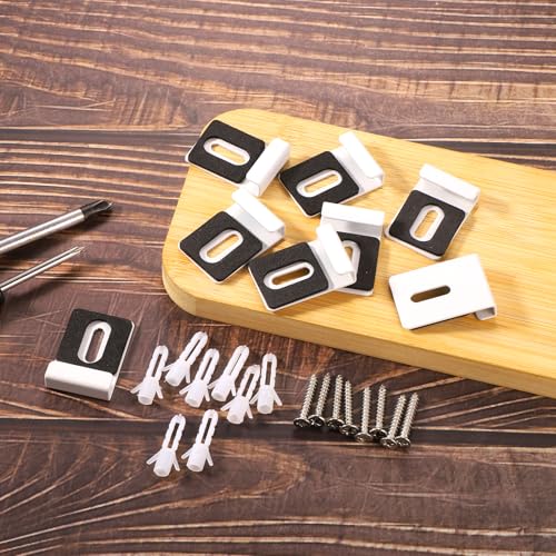 Image of 8pcs Metal Mirror Clips, Heavy Duty Metal Mirror Holder Kit Frameless Mirror Holder Wide Channel Mirror Hangers with Screws Rubber Pads for Wall Mounting Hardware Mirror Billboard Displays(White)
