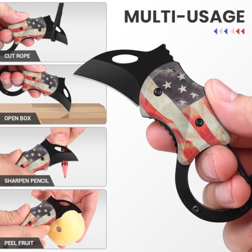 Image of FUNBRO Small Folding Pocket Knife, 1.34 in Stainless Blade, USA Flag Design