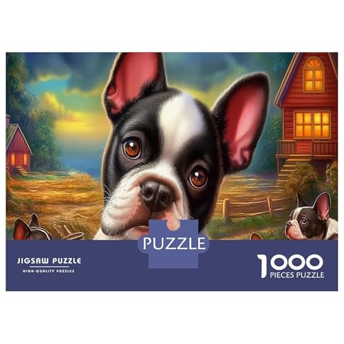 Rompecabezas de Boston Terrier de 1000 piezas hecho con papel reciclado de 70x50 cm
