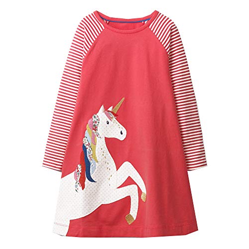 VIKITA Mädchen Kleider Streifen Langarm Baumwolle Herbst Winter T-Shirt...