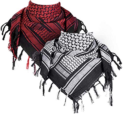 devil Fashions Men's Pure Cotton Arab Shemagh Neck Wrap Arafat Keffiyah Desert Army Wear Head Scarf Stole (Red & White)-(Pack of 02)-picture-35