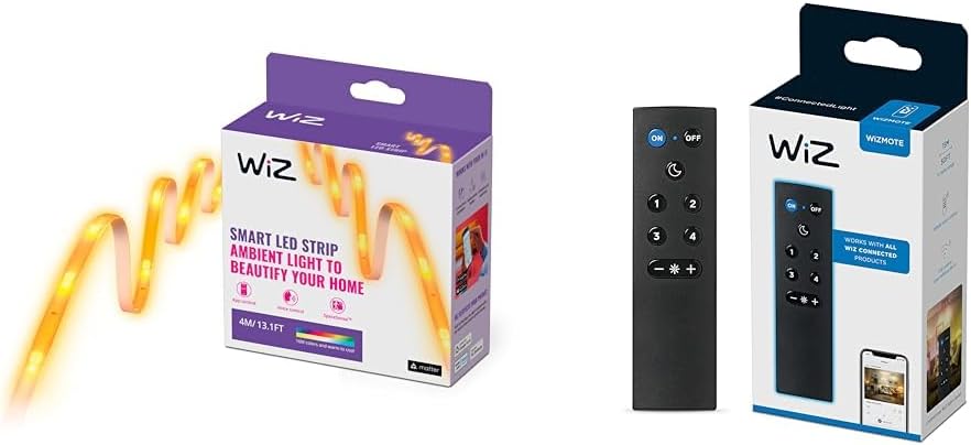 WiZColour 4M Light Strip [UK Plug] Smart Connected LED Lighting. for Home, Bedroom Livingroom & WiZmote - The Wireless Remote for Smart Connected WiFi Lighting. Easy Control