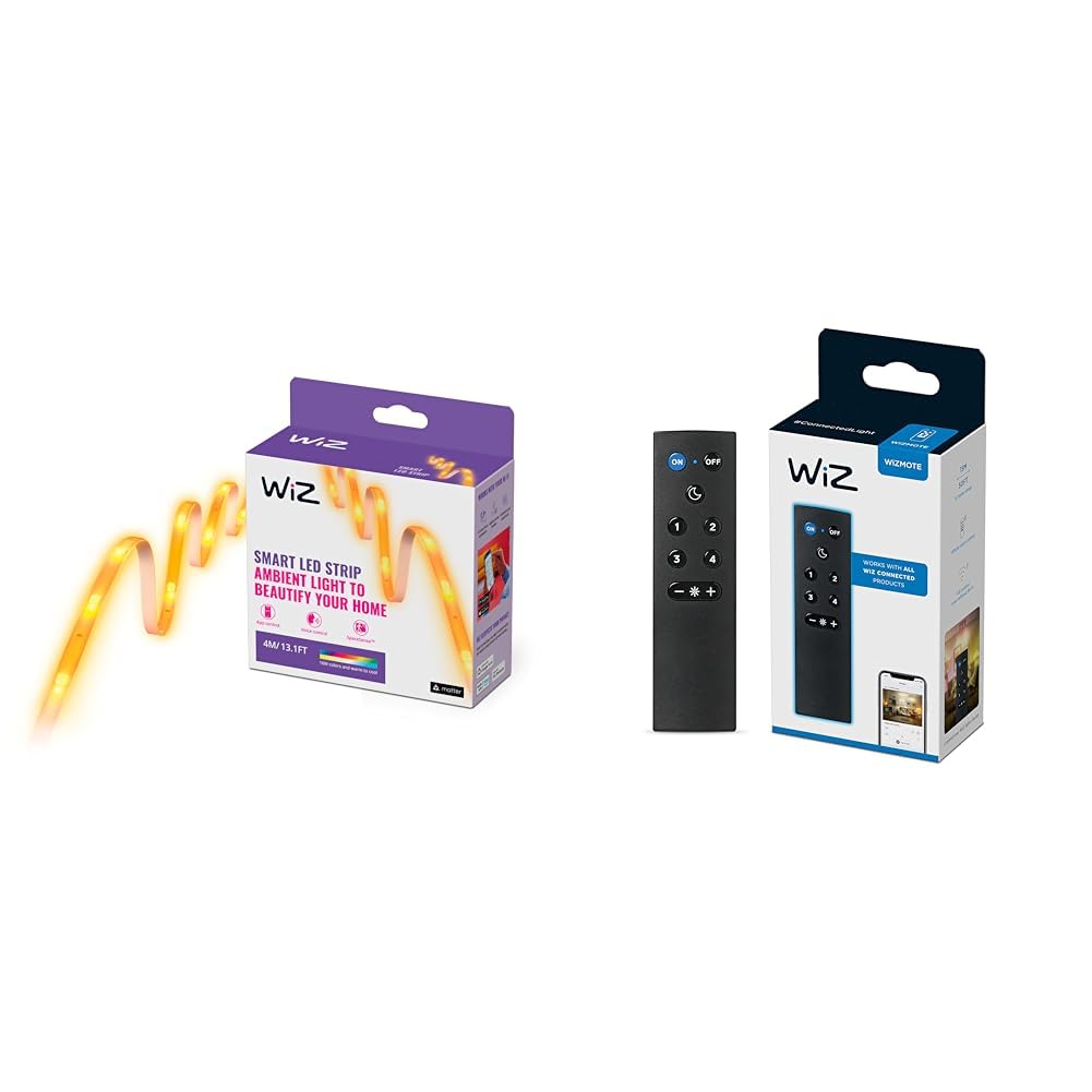 WiZColour 4M Light Strip [UK Plug] Smart Connected LED Lighting. for Home, Bedroom Livingroom & WiZmote - The Wireless Remote for Smart Connected WiFi Lighting. Easy Control