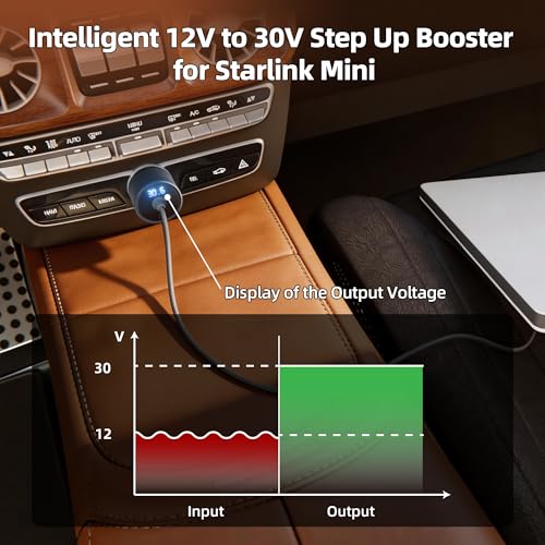 Image of Starlink Mini Car Adapter with Step Up Booster, Starlink Mini Cigarette Lighter Power Adapter with Switch Aluminum DC Female Plug 12V-24V Power Converter to 30V 2A