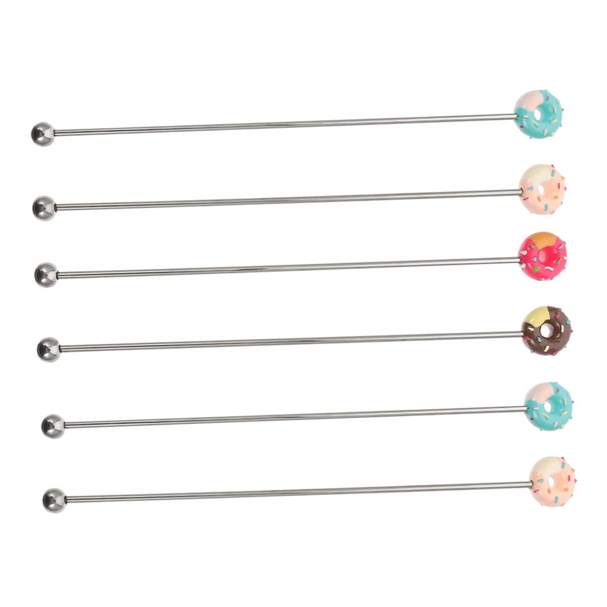 Cabilock 6Pcs Stainless Steel Drink Stir Sticks with Donut Design Reusable Beverage Stirrers for Cocktails Juices and Milk Tea Random Styles for Any Occasion