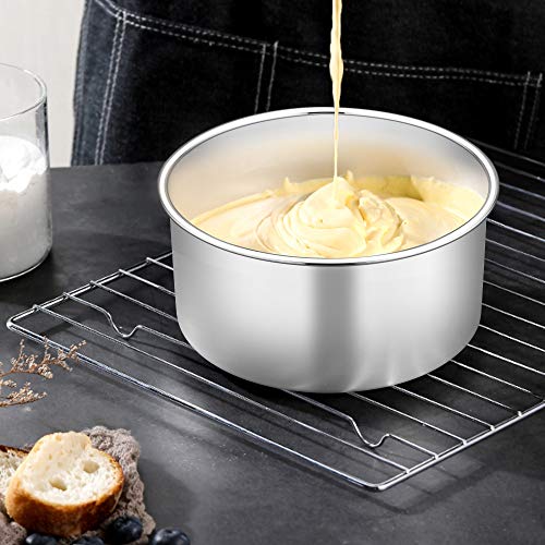 Image of TeamFar 6 Inch Cake Pan Set of 3, 6 inch x 3 inch Round Cake Pan Deep Tier Baking Tins Stainless Steel, For Birthday Wedding Party, Healthy & Toxic Free, Deep & Straight Size, Oven & Dishwasher Safe