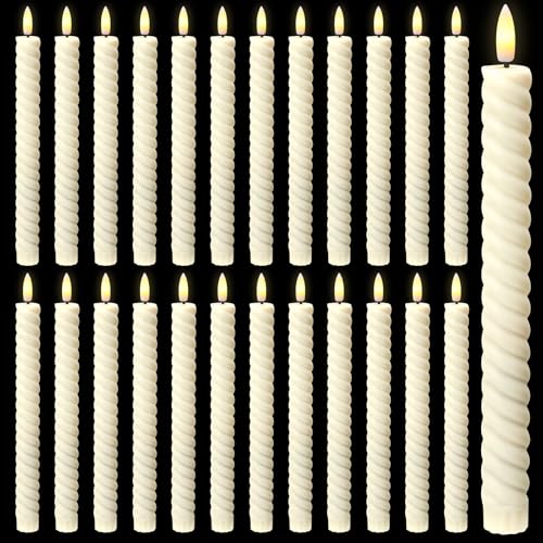 Image of Tuanse 24 Pcs 10 Inch Flameless Twisted Taper Candles LED Flickering Battery Operated Candles Electric Warm Light Candlesticks for Wedding Birthday Party Home Dinner Decor(Ivory)