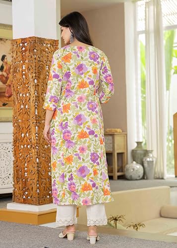 Image of Pistaa's Women's Floral Print A-Line Kurta with Lace Palazzos