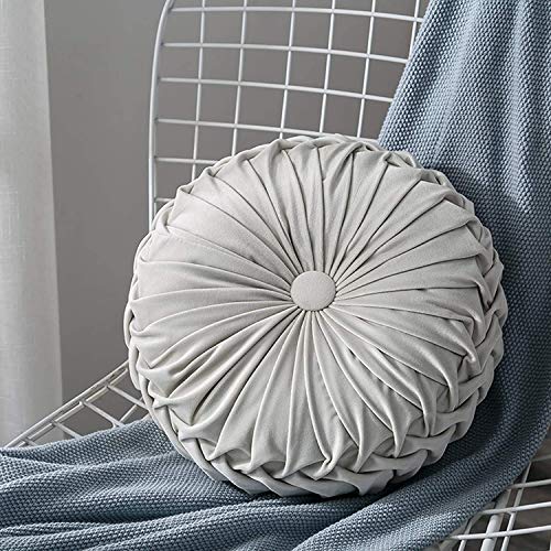 Bprtcra Coussins Ronds en Velours, Coussin Rond Plissé, Coussin Rond plissé Rembourré en Velours Fait à la Main pour la Maison, Le Canapé, la Chaise, Le Lit, la Voiture, 35 CM (Gris Clair)