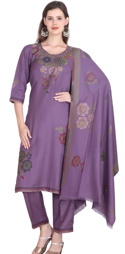 Jayri Women’s Woolen Unstitched Kurta & Palazzo Zari Design Suit Material with Shawl/Stole for Winter Jayri Women’s Woolen Unstitched Kurta & Palazzo Zari Design Suit Material with Shawl/Stole for Winter