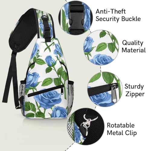 Bolso tipo sling unisex flores azul para senderismo miniatura 3