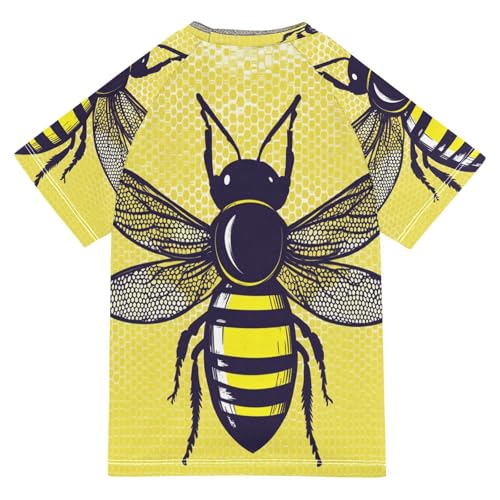 Boys Short Sleeve T-Shirts Bees Insect Funny Yellow Rashguard Kids Swim Shirts Sun UPF 50+2