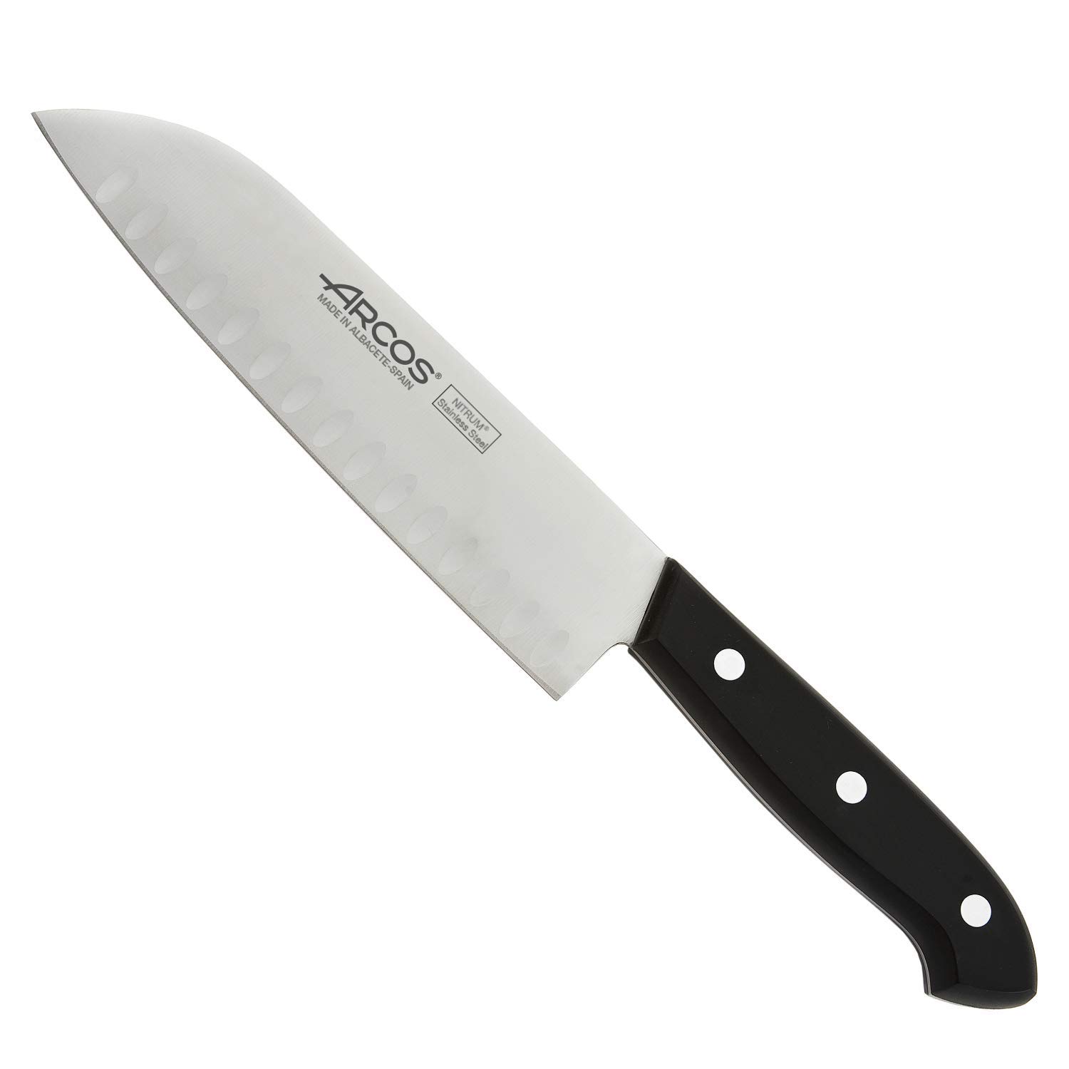 Couteau de cuisine Santoku Arcos acier inoxydable Nitrum 17 cm manche noir POM