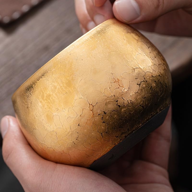 Tazas de té Pequeñas Cuenco de té dorado artesanal, taza anfitrión, tazón Song Yu Taza de té de Kungfu