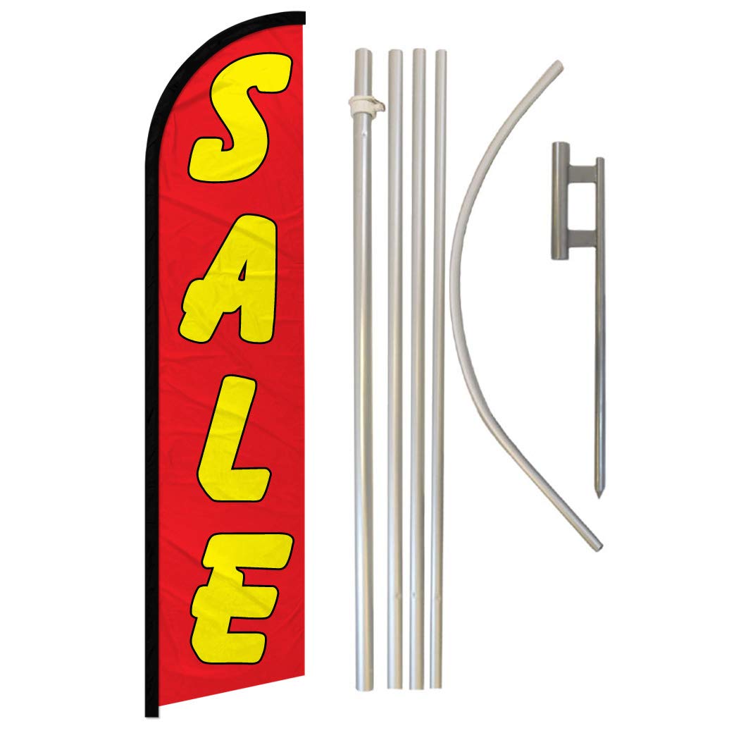 Infinity Republic - Sale (Red & Yellow) Windless Full Sleeve Banner Swooper Flag & Pole Kit - Perfect for Businesses, Dealerships, Events, Stores, etc
