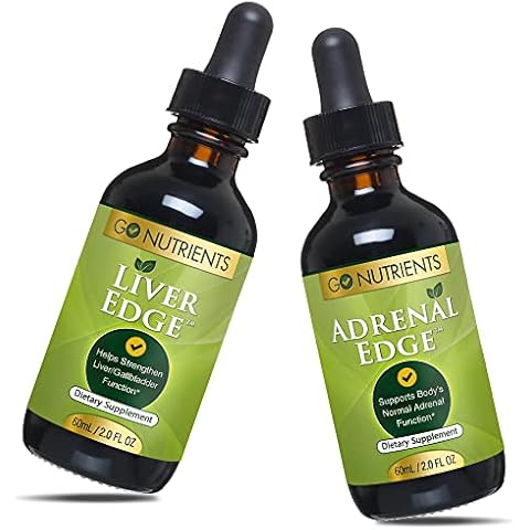 Go Nutrients Liver Edge & Adrenal Edge | Energy & Fatigue Supplement Cortisol Manager Liquid Drops Non-GMO, Gluten Free | Liver Cleanse & Advanced Liver Liquid Drops Supplement Milk Thistle Seed Cover