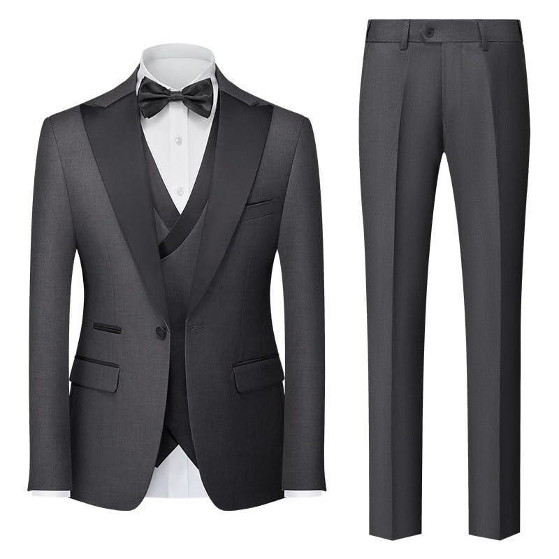 Men’s Formal Business Three Piece Suit Set with Pants Vest Classic Tuxedo for Wedding and Birthday Parties(Gray,XX-Large)