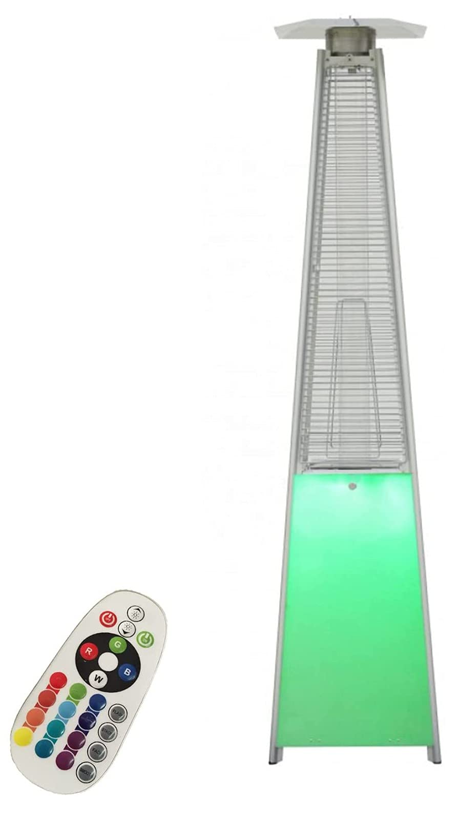Riscaldatore A Propano Per Patio Esterno, Riscaldatore A Fiamma A Piramide In Acciaio Inossidabile Da 48.000 BTU Con Ruote Con Luci A LED Che Cambiano Colore, Ottimo Per Feste All'aperto, Ristoranti
