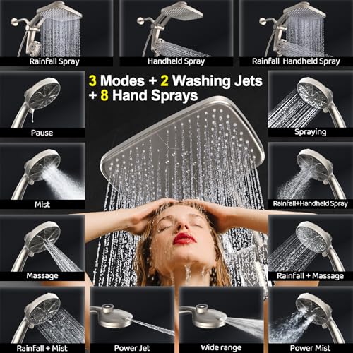 High Pressure Rain Shower Head with Handheld Spray Combo - Nickel ...