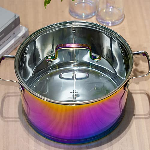 AKIS Dazzling Regenbogen Edelstahl 6 teilig Pfanne Topfset 1 Kochtopf, 1 Pfanne, 1 Stieltopf mit 3 Glasdeckel Induktionsgeeignet – Bild 5