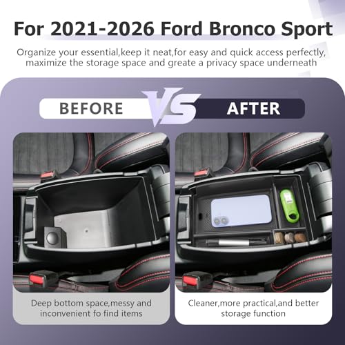 Image of LUWU Center Console Organizer Compatible with Ford Escape 2020-2026 /Bronco Sport 2021-2025 Accessories Armrest Console Storage Box Insert Tray ABS Material Black Coin Container Black