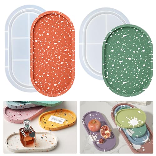 2 moldes de silicona ovalados, posavasos de silicona, molde de fundición, bandeja de resina epoxi, posavasos ovalados para joyas, plato de resina, bandeja de té, velas, plato, candelabros, hormigón