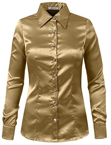 Womens Light Weight Long Cuff Sleeve Button Down Satin Shirt (S-3XL)