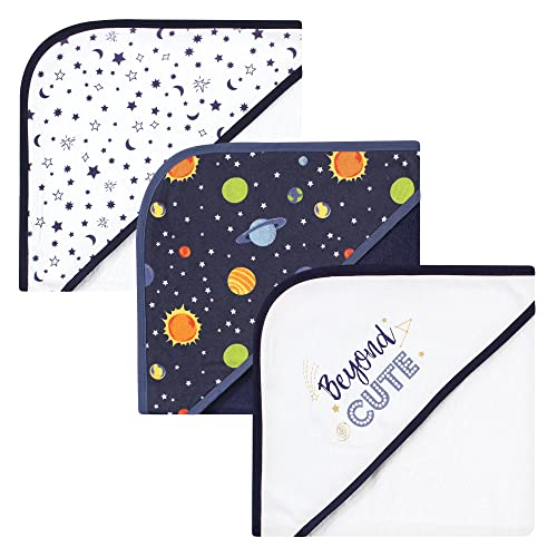 Image of Hudson Baby Unisex Baby Cotton Rich Hooded Towels, Solar System, One Size