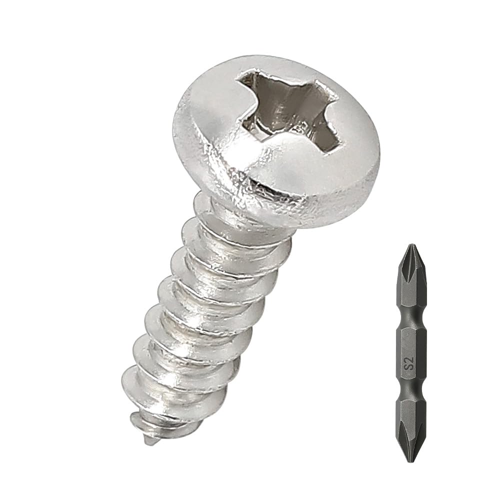 #6 x 3/8" Pan Head pan Head Wood Screws 100 Pcs 18-8 (304) Stainless Steel Pan Head Phillips Drive Self Tapping Screws, Bright Finish, No Coating, Fayeploo