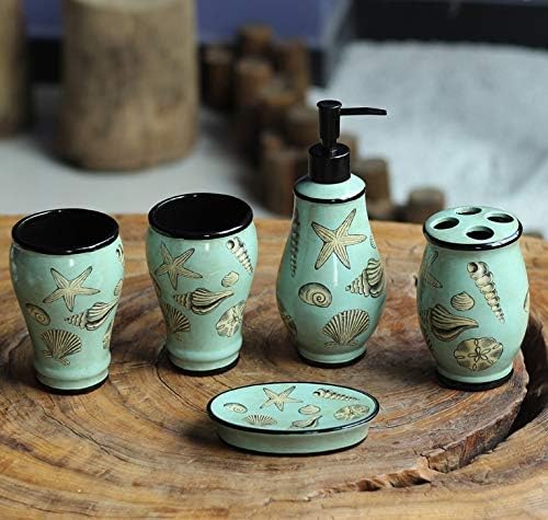 Bathroom Vanity countertop Set Creative American Ceramic 5PCS Suit Bathroom Washing Accessories Decor Wash Gargle Cup Toothbrush Suit Suitable for Family Hotel Bathroom (Style 2 Free) image 5