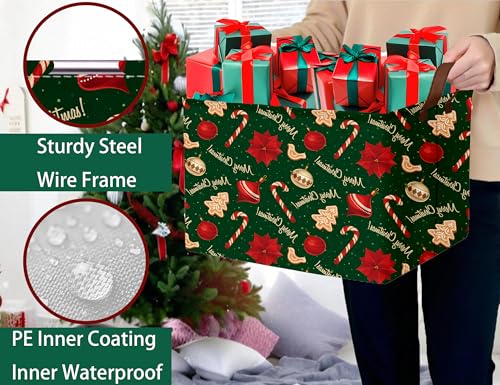 Image of Large Christmas Gifts Empty Baskets Kids Collapsible Holiday Storage Bin with Handle (Golden Tree Red Flower)