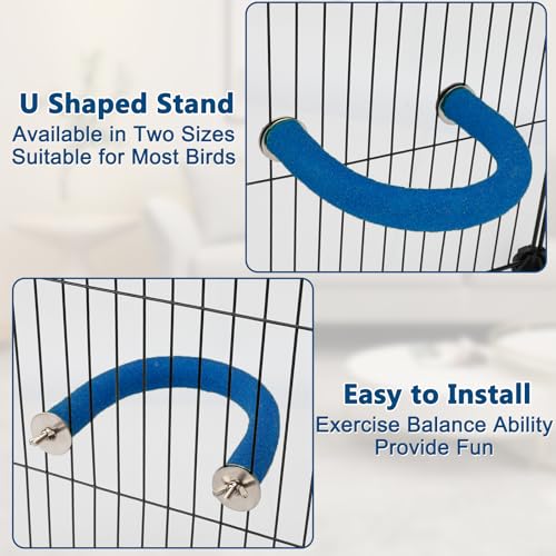 Image of Rypet U Shape Parrot Perch Stand Toy for Paw Grinding Clean Stick Exercise, Rough-Surfaced Quartz Bird Perch Standing Cage Accessories for for Small Parakeets Cockatiels Conures Macaws Finches(Blue)