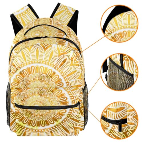 Sac à dos d'école fille et garçon avec grand compartiment de voyage mandala jaune - 3